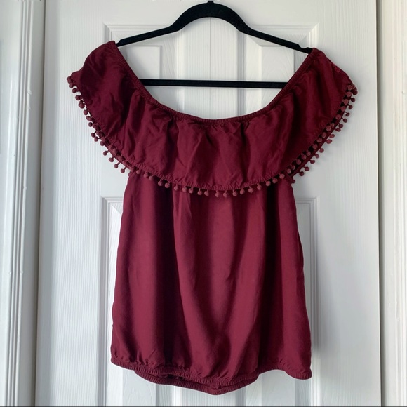 Dynamite burgundy off the shoulder top with embroidery - Picture 4 of 5